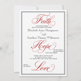 Red Faith Hope Love Calligraphy Wedding Invitation Kaart