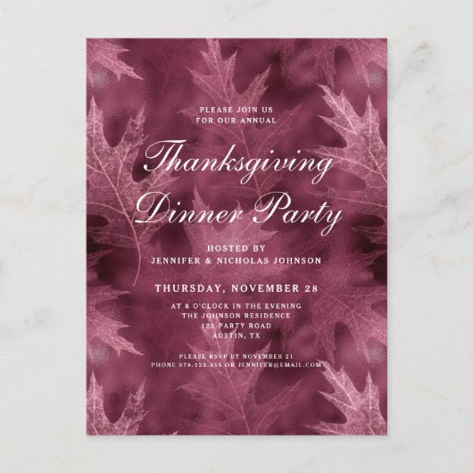Red Fall verlaat Thanksgiving Dinner Party Uitnodiging Briefkaart (Voorkant)