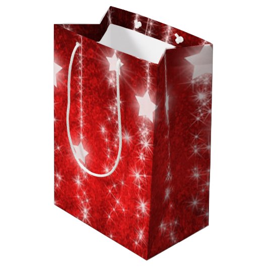 Red Falling Stars Holiday Gift Bag Medium Cadeauzakje (Achterkant Gekanteld)