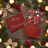 Red Family Christmas Card with Letter Bedankkaart
