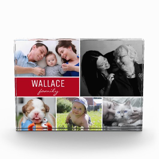 Red Family Multiple Photo Collage kerstcadeau Fotoblokken (Voorkant)