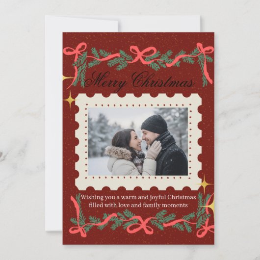 Red Family Photo Christmas Card Bedankkaart (Voorkant)