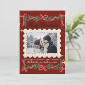 Red Family Photo Christmas Card Bedankkaart (Staand voorkant)