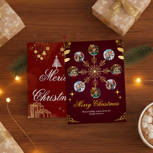 Red Family Photo Christmas Card Bedankkaart