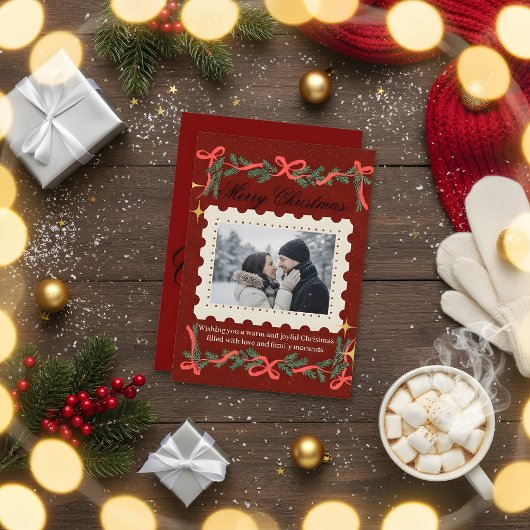 Red Family Photo Christmas Card Bedankkaart