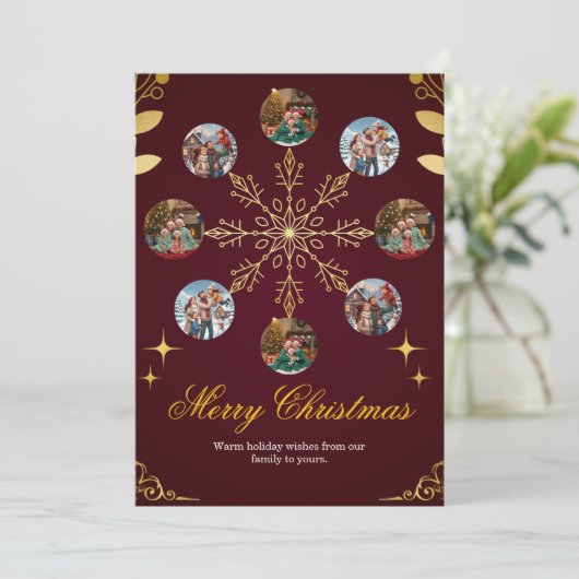 Red Family Photo Christmas Card Bedankkaart (Staand voorkant)