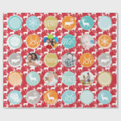 Red Family Photo Reindeer Kerstmis Merry Bright Cadeaupapier (Vlak)
