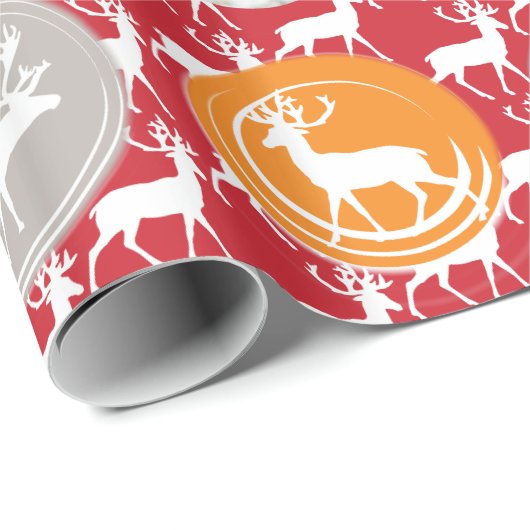 Red Family Photo Reindeer Kerstmis Merry Bright Cadeaupapier (Rol Hoek)