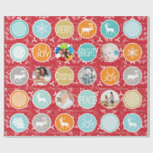 Red Family Photo Reindeer Kerstmis Merry Bright Cadeaupapier (Vlak)