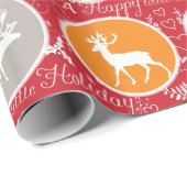 Red Family Photo Reindeer Kerstmis Merry Bright Cadeaupapier (Rol Hoek)