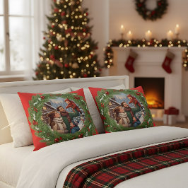 ❄️ Red Family Pillow with Winter Tree Frame ❄️ Kussen