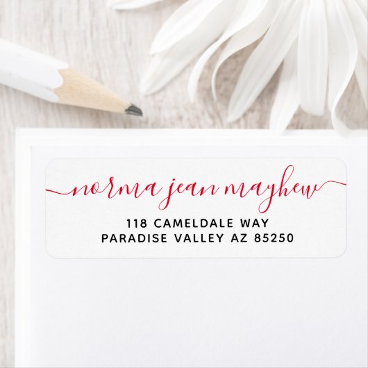 Red Fancy handschrift Script Return-adres Etiket (Insitu)