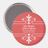 Red Fancy Ornamental Save the Date Magnet (Voorkant / Achterkant)