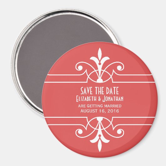 Red Fancy Ornamental Save the Date Magnet (Voorkant / Achterkant)