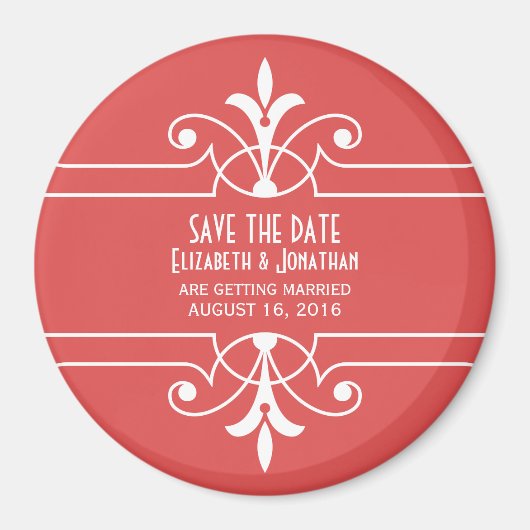 Red Fancy Ornamental Save the Date Magnet (Voorkant)