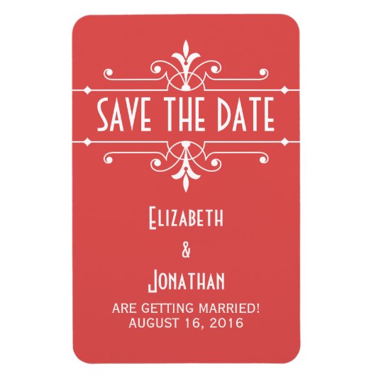 Red Fancy Ornamental Save the Date Magnet Magneet (Verticaal)