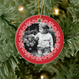 Red Fancy Swirls Photo Lijst Keramisch Ornament