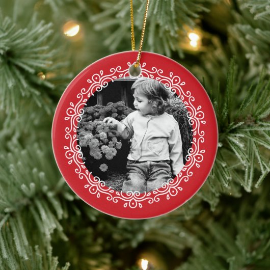 Red Fancy Swirls Photo Lijst Keramisch Ornament (Boom)