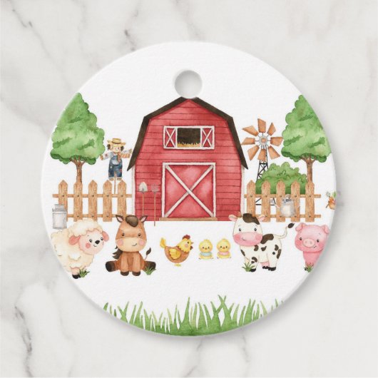 Red Farm Animals Baby shower Bedankjes Labels (Voorkant)