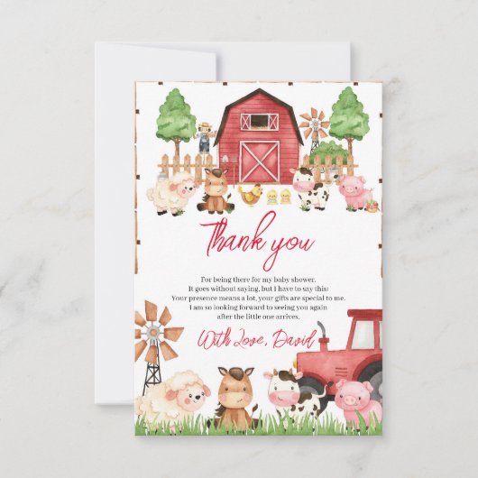 Red Farm Animals Baby shower Bedankkaart (Voorkant)