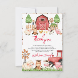 Red Farm Animals Baby shower Bedankkaart