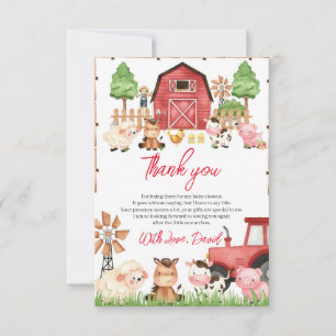 Red Farm Animals Baby shower Bedankkaart