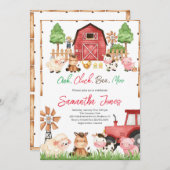 Red Farm Animals Baby shower Kaart (Voorkant / Achterkant)