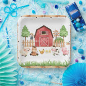 Red Farm Animals Baby shower Papieren Bordje (Feest)