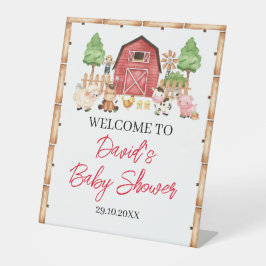 Red Farm Animals Baby shower Reclamebord Met Voetstuk