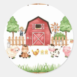 Red Farm Animals Baby shower Ronde Sticker