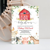 Red Farm Animals Boy Baby shower Kaart