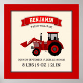 Red Farm Tractor Baby Birth Stats Poster (Voorkant)