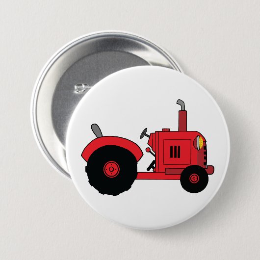 Red Farm Tractor Vehicle Ronde Button 7,6 Cm (Voorkant /achterkant)