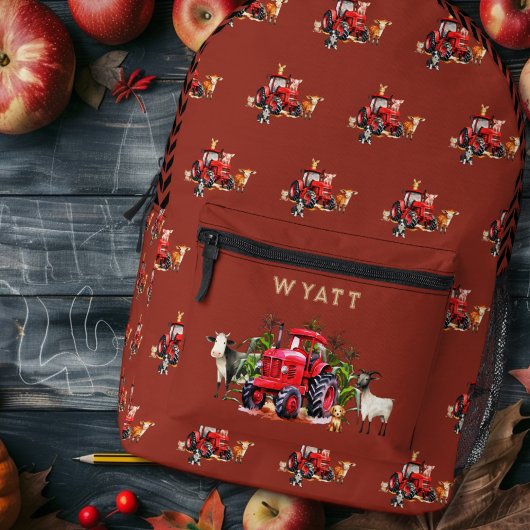 Red Farm Tractors Kids Personalized Backpack Bedrukte Rugzak