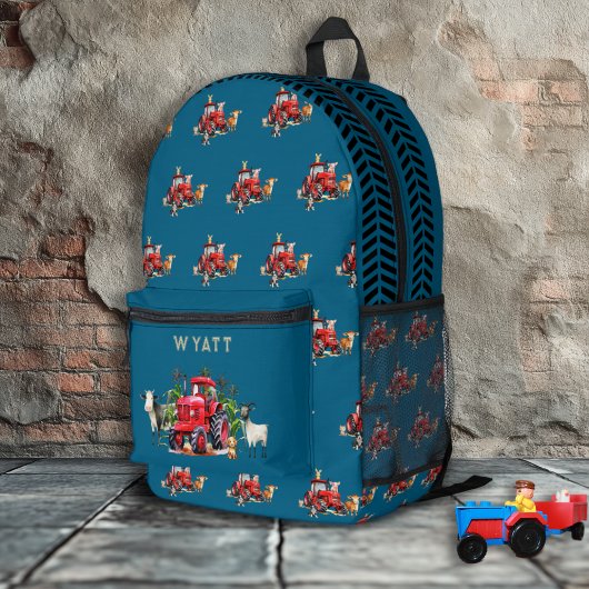 Red Farm Tractors Kids Personalized Teal Blue Bedrukte Rugzak