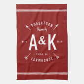 Red Farmhouse Arrow Monogram | bewerkbare kleuren Theedoek (Verticaal)