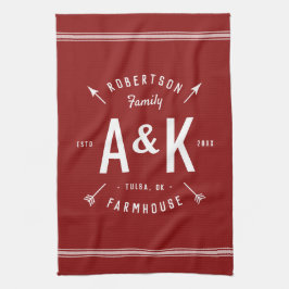 Red Farmhouse Arrow Monogram | bewerkbare kleuren Theedoek