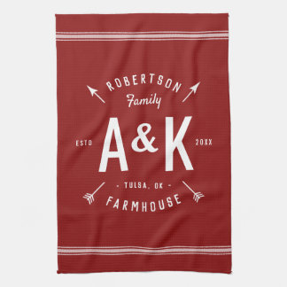 Red Farmhouse Arrow Monogram | bewerkbare kleuren Theedoek