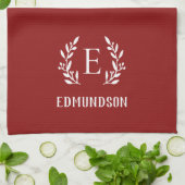 Red Farmhouse Branch Monogram | Bewerkbare kleuren Theedoek (Gevouwen)