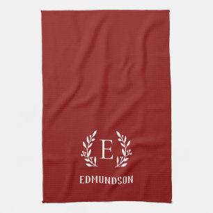 Red Farmhouse Branch Monogram   Bewerkbare kleuren Theedoek