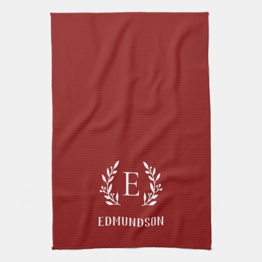 Red Farmhouse Branch Monogram | Bewerkbare kleuren Theedoek (Verticaal)