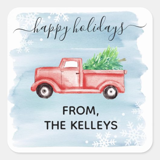 Red Farmhouse Truck Holiday Gift Vierkante Sticker (Voorkant)