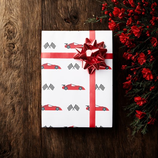 Red Fast een retro race auto geruit vlaggen racen Cadeaupapier
