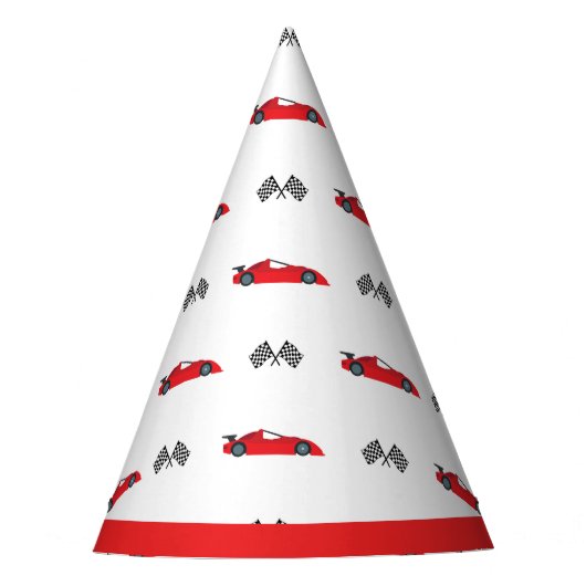 Red Fast een retro race auto geruit vlaggen racen Feesthoedjes (Voorkant)