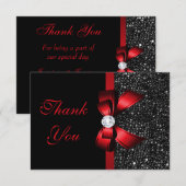 Red Faux Bow Black Sequins Diamond Bedankt (Voorkant / Achterkant)