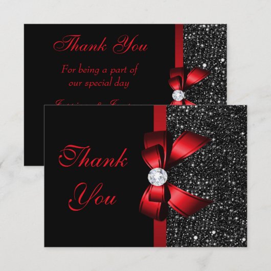 Red Faux Bow Black Sequins Diamond Bedankt (Voorkant / Achterkant)