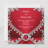 Red Faux Diamond Jewel Floral Birthday Party Kaart (Achterkant)