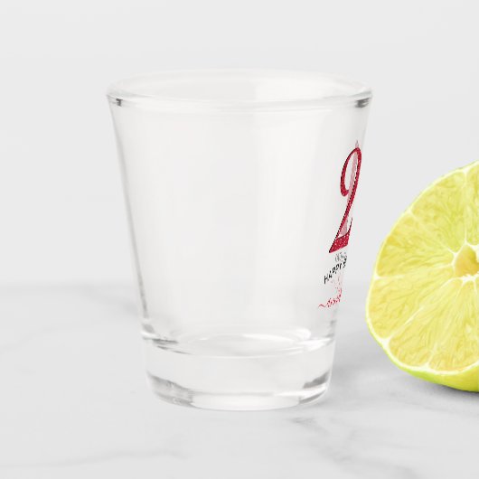 Red Faux Glitter 21 Birthday Shot Glas (Links)