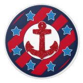 Red Faux Glitter Anchor | Nautisch Keramische Knop (Voorkant)