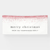 Red Faux Glitter Border Name Merry Kerstry Spandoek (Horizontaal)